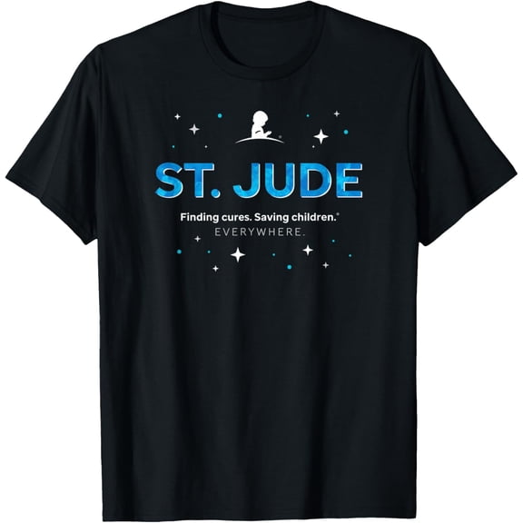 St. Jude "Finding Cures. Saving Children. EVERYWHERE" Space T-ShirtMen and women, White Black T-shirt, size: Extra large S-4XL