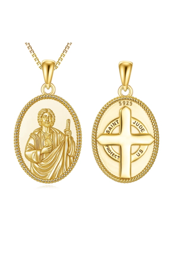 St Jude Necklace 925 Sterling Silver Saint Jude Pendant 14k Gold Plated Saint Jewelry Gifts for Women Men