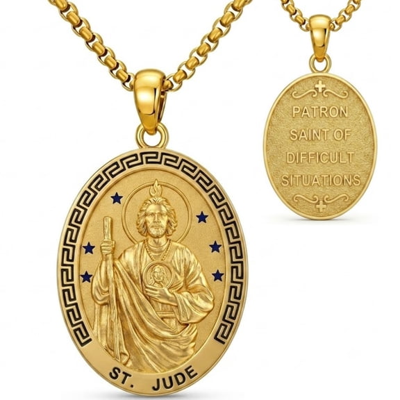 Kootwo St. Jude Necklace for Men Women, 14K Gold Plated Patron Saint of Difficult Situations, Catholic Amulet Gift