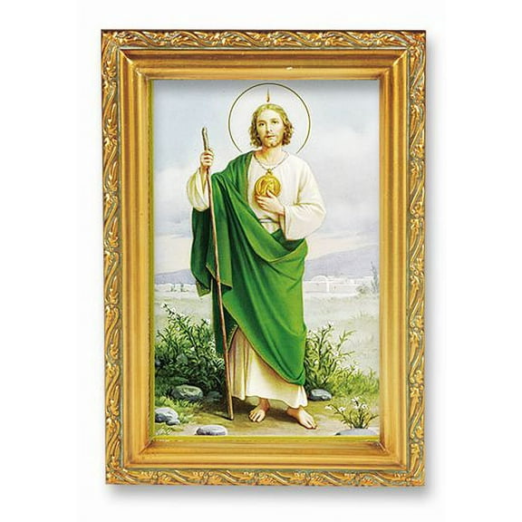 St. Jude Picture Framed Wall Art Decor Small, Antique Gold-Leaf Finished Frame with Acantus-Leaf Edging