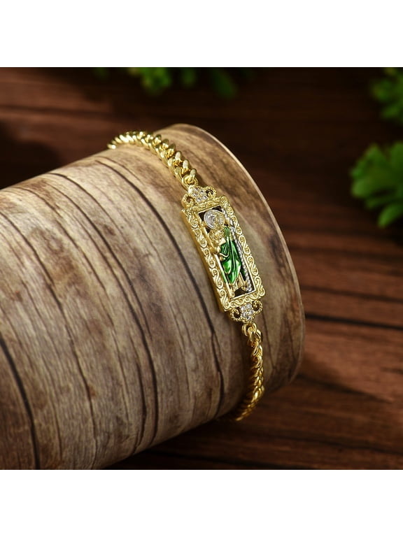 St. Jude and Madonna Enamel Drip Oil 14K Gold Plated Bracelet, Religious Devotional Jewelry for Men & Women, Daily Party Wear