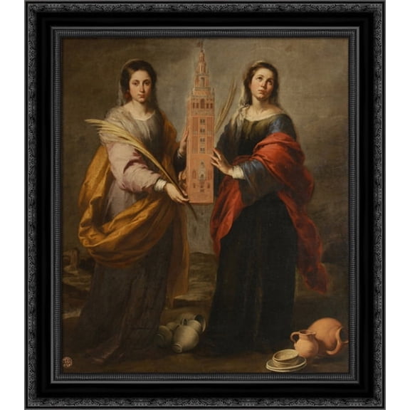 St. Justina and St. Rufina 20x24 Black Ornate Wood Framed Canvas Art by Murillo, Bartolome