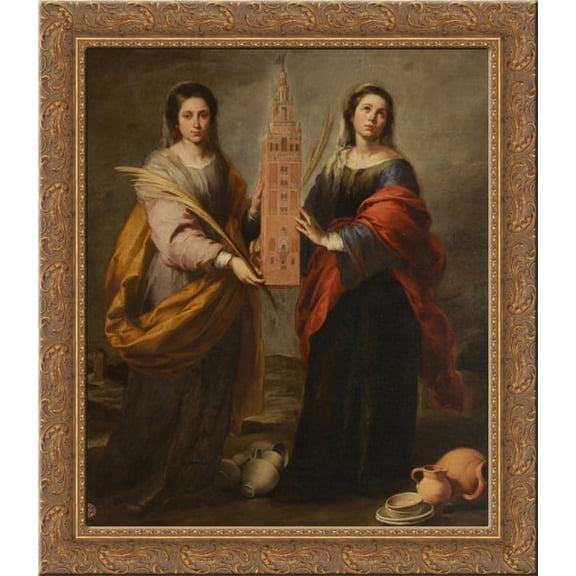 St. Justina and St. Rufina 20x24 Gold Ornate Wood Framed Canvas Art by Murillo, Bartolome