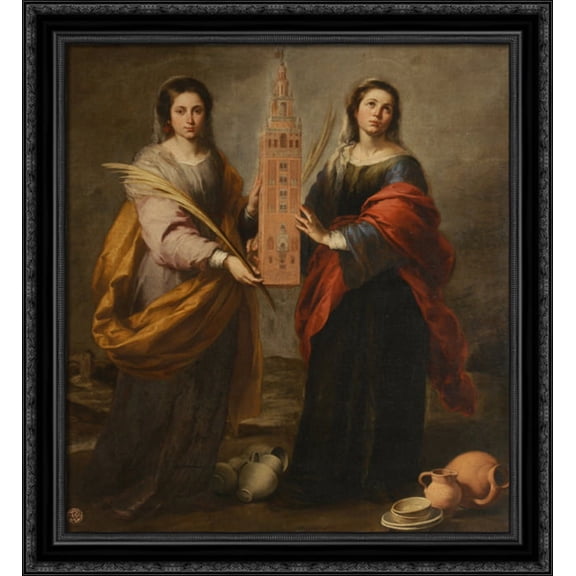 St. Justina and St. Rufina 28x32 Large Black Ornate Wood Framed Canvas Art by Bartolome Murillo