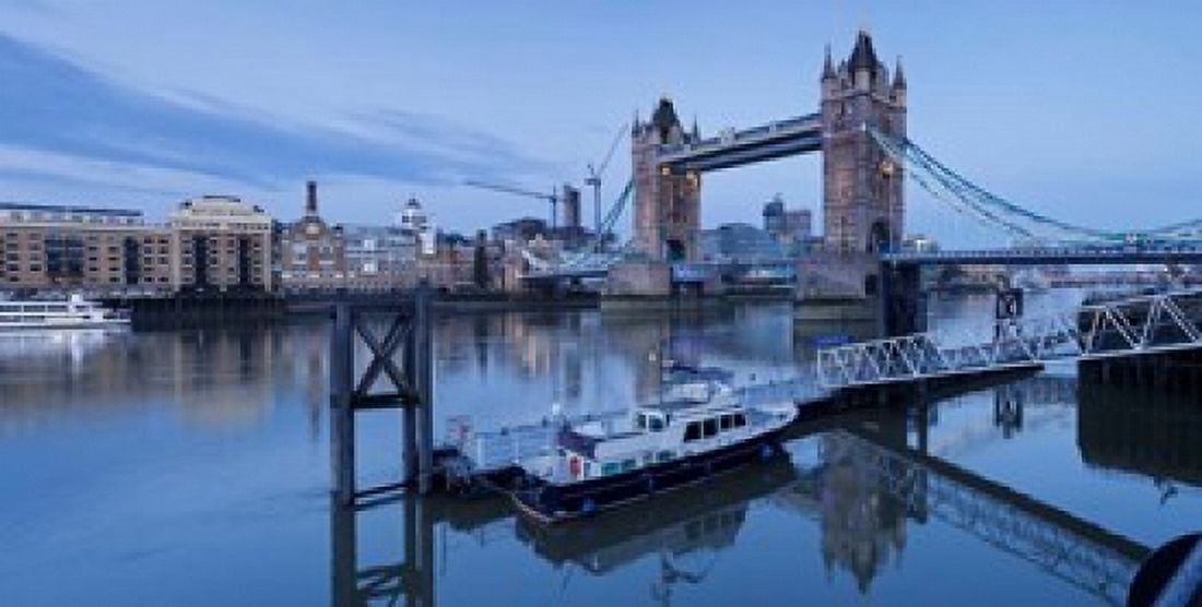 St Katharine Pier and Tower Bridge Thames River London England Canvas Art - Panoramic Images (24 x 12)