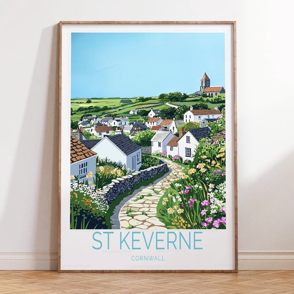 St Keverne Cornwall Traditional Architecture Wall Art, Unframed Canvas Size 12x18