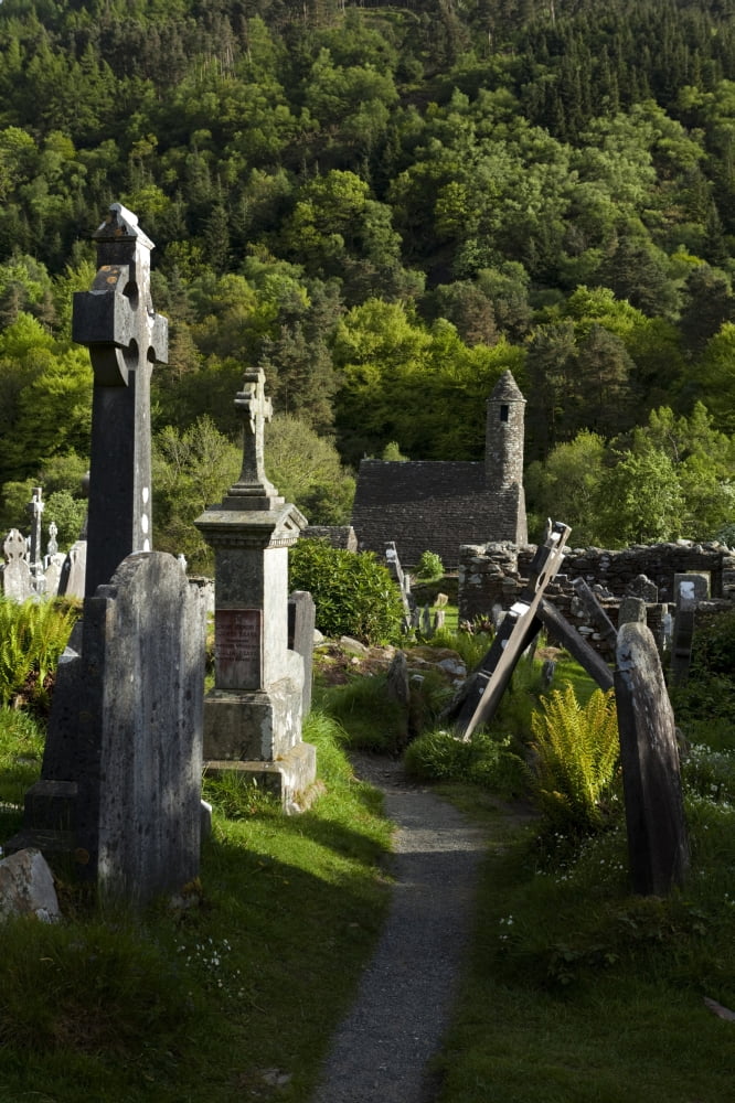 St Kevins Church (sometimes called St Kevins Kitchen) Glendalough County Wicklow Ireland Canvas Art - Panoramic Images (36 x 12)