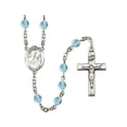 thumbnail image 1 of St. Kieran Silver-Plated Rosary 6mm March Light Blue Fire Polished Beads Crucifix Size 1 3/8 x 3/4 medal charm, 1 of 1