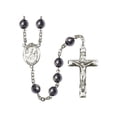 thumbnail image 1 of St. Kieran Silver-Plated Rosary 8mm Hematite Beads Crucifix Size 1 3/4 x 1 medal charm, 1 of 1