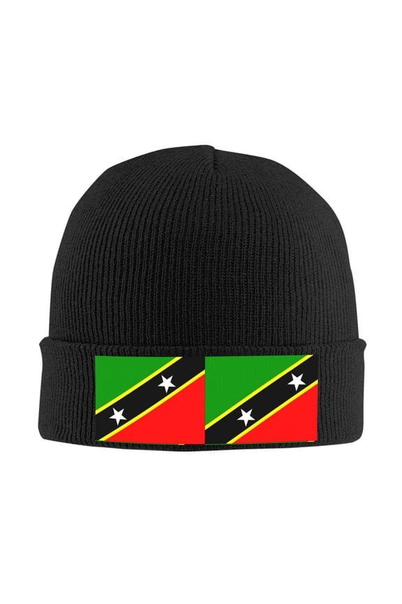 St.Kitts And Nevis Large Flag Beanie Hat Knit Hat Skull Cap for Men Women Winter Hat Black