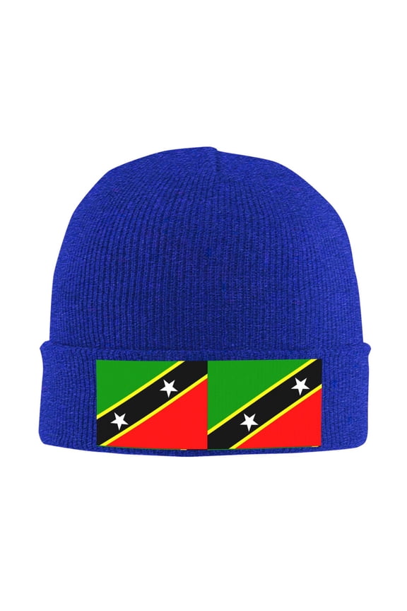 St.Kitts And Nevis Large Flag Beanie Hat Knit Hat Skull Cap for Men Women Winter Hat Blue