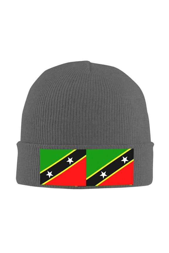 St.Kitts And Nevis Large Flag Beanie Hat Knit Hat Skull Cap for Men Women Winter Hat Deep Heather