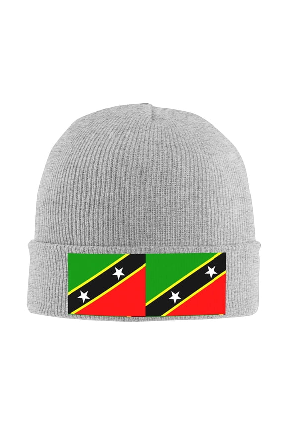 St.Kitts And Nevis Large Flag Beanie Hat Knit Hat Skull Cap for Men Women Winter Hat Gray