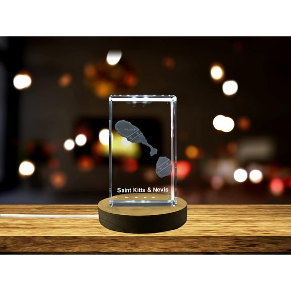 St Kitts & Nevis 3D Engraved Crystal 3D Engraved Crystal Keepsake/Gift/Decor/Collectible/Souvenir