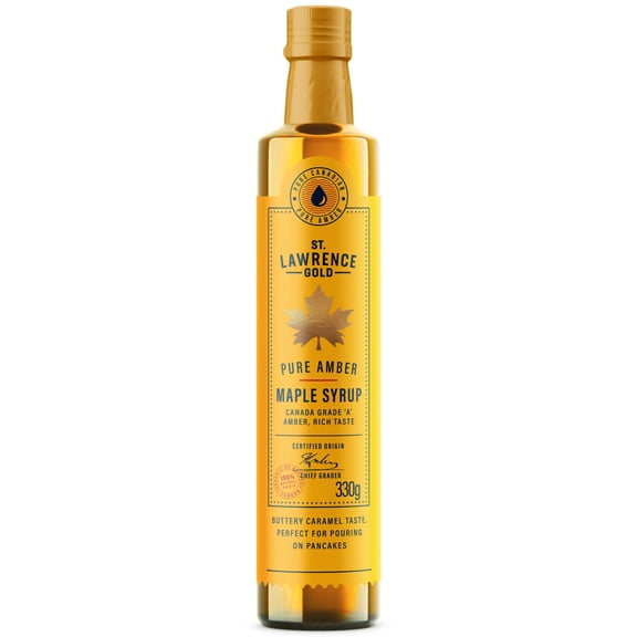 St Lawrence Gold Natural Amber Maple Syrup Special Edition 330g 100% Pure Canadian Grade A Rich Taste, Premium Quebec Tree Sap Syrup for Pancakes, Baking & Breakfast.