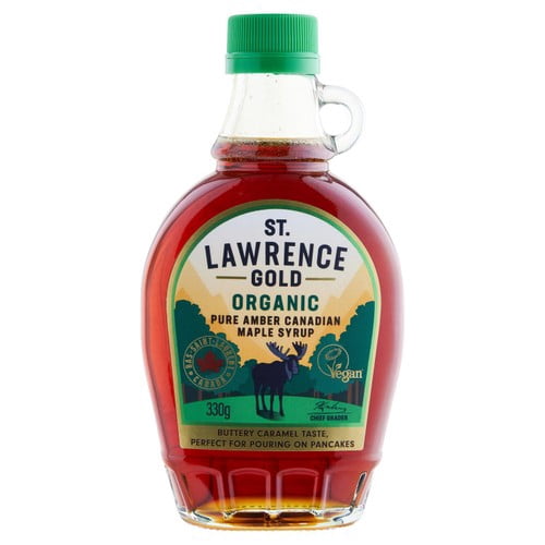 St Lawrence Gold Organic Pure Maple Syrup Amber 330g, British Import (Pack of 2)
