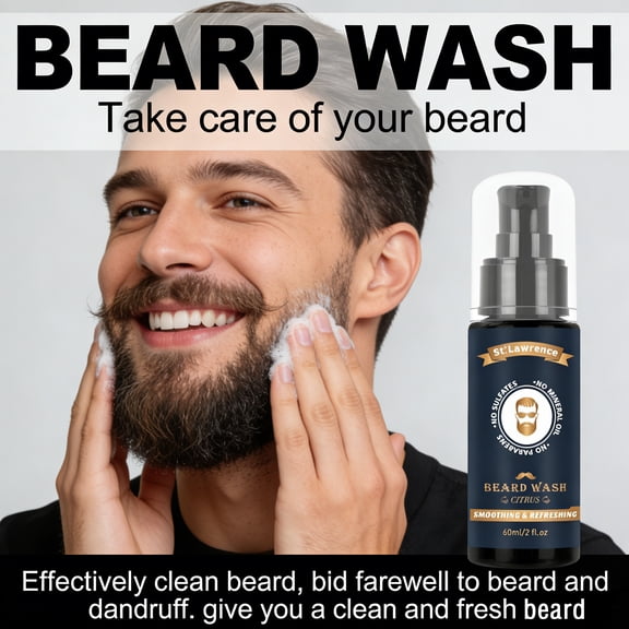 St. Lawrence Men's Citrus Scent Beard Wash 60ml/2oz, Natural Shea Butter & Jojoba Oil, Anti Dandruff Softening Nourishing Beard Cleanser, Sulfate Free Paraben Free Mineral Oil Free