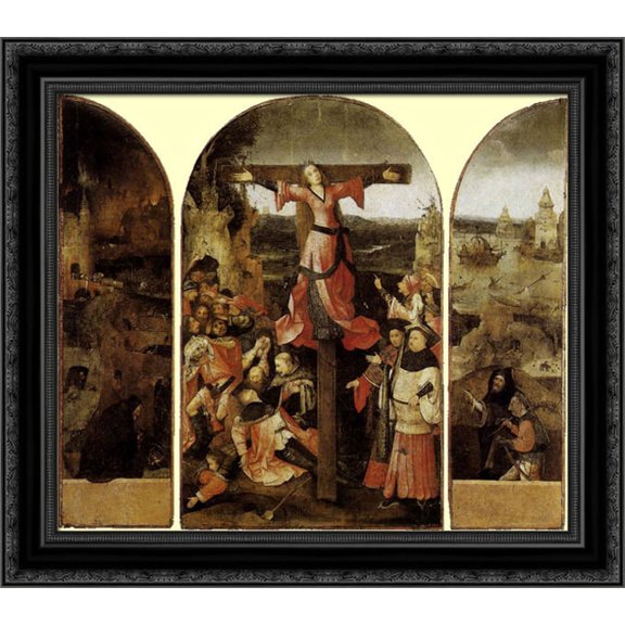 St. Liberata Triptych 20x20 Black Ornate Wood Framed Canvas Art by Bosch, Hieronymus