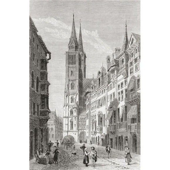St. Lorenz Church Nuremberg Bavaria Germany in The 19th Century From Pictures From The German Fatherland Published C.1880 Poster Print - 12 x 19