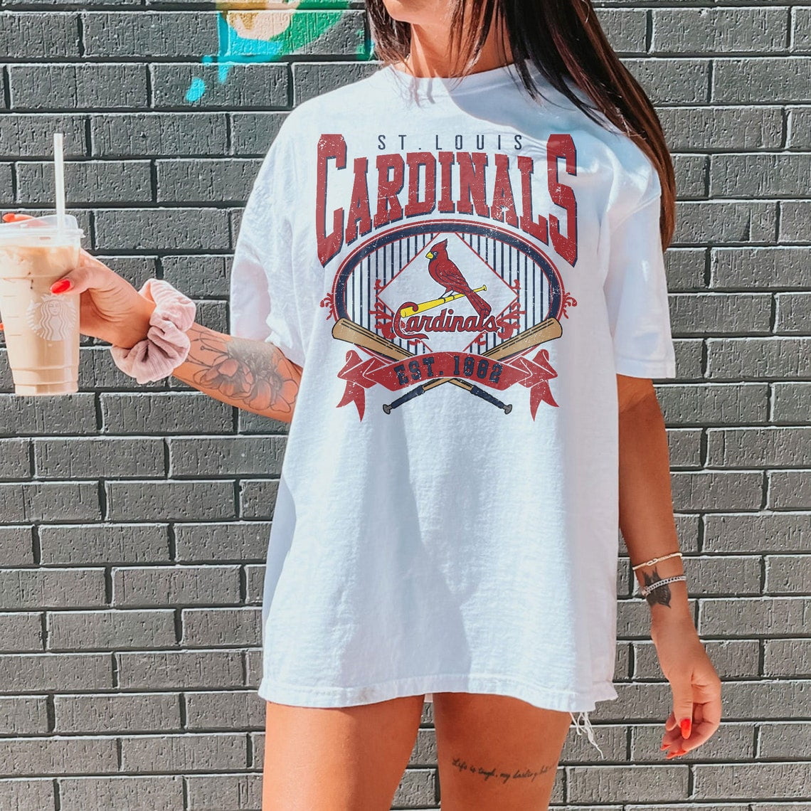 St. Louis Baseball T-shirt | Vintage Style Cardinals Baseball Crewneck Shirt | St. Louis EST 1882 Shirt | Game Day, White Color