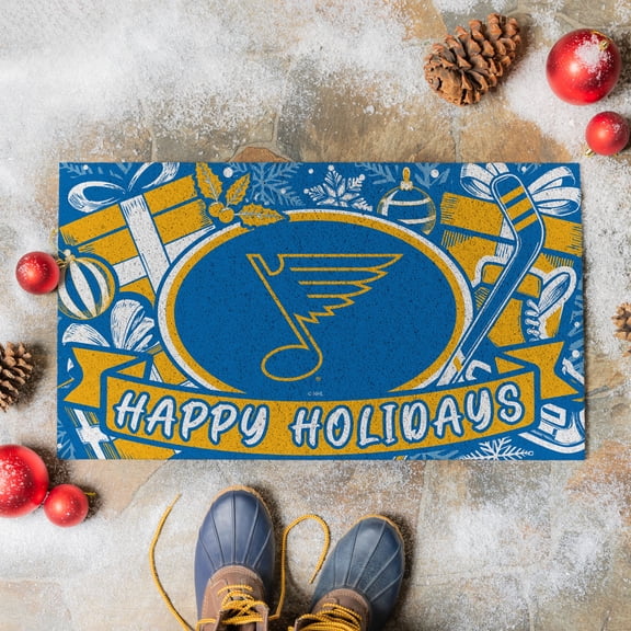 St. Louis Blues 28" x 16" Happy Holidays Christmas Turf Door Mat