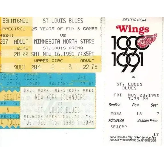 St Louis Blues 3 vintage early 90s ticket stubs (Brett Hull)