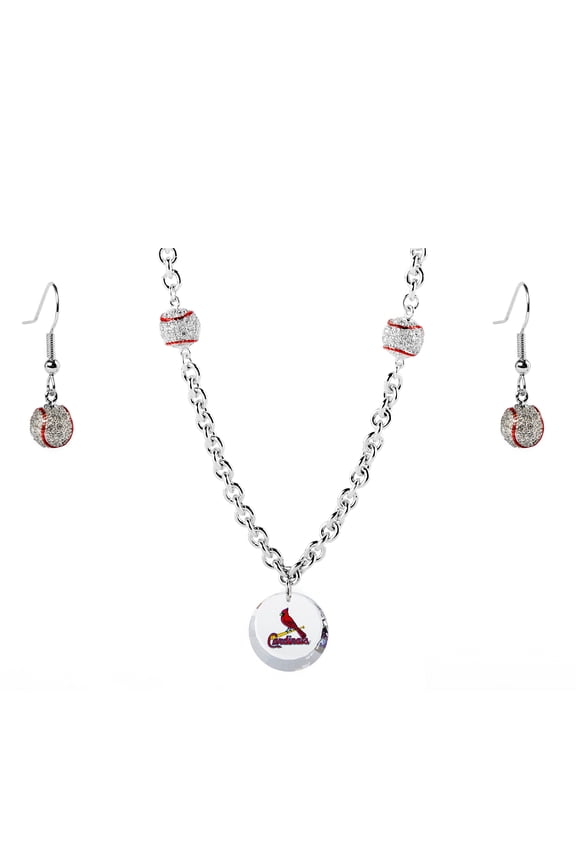St. Louis Cardinals Crystals from Swarovski Baseball Necklace & Earrings
