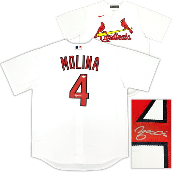 St. Louis Cardinals Yadier Molina Autographed White Nike Jersey Size Large JSA 224685