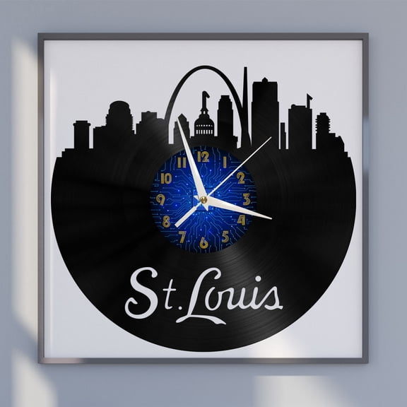 St.Louis City View 12 Inch Vinyl Record Wall Clock - Silent, Creative, and Unique Clock for Living Room, Entryway, or Bedroom Decor - Perfect Gift Idea(12 inchs B without LED)