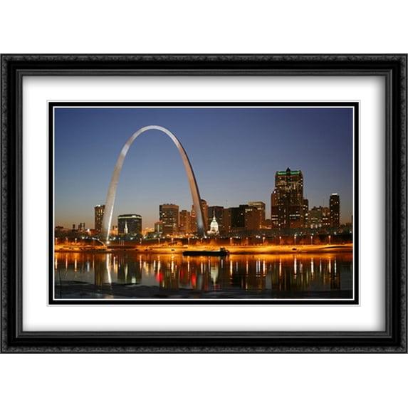 St. Louis Cityscape 2x Matted 38x28 Large Black Ornate Framed Art Print by The Cityscape Art Print Series