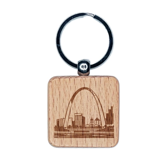 St Louis Gateway Arch Missouri Landmark Square Keychain Charm Tag - Engraved Wood