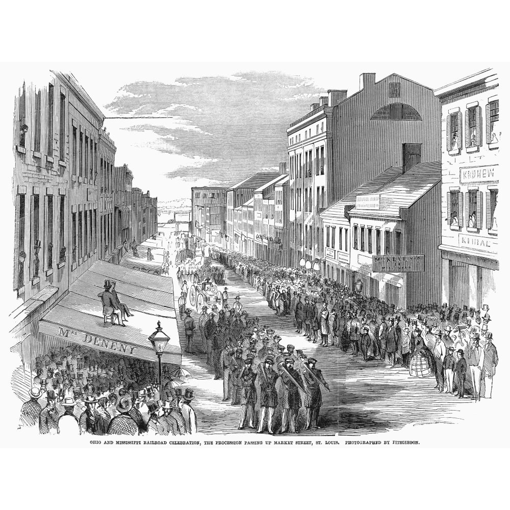 St. Louis Missouri 1857. Na Procession Up Market Street St. Louis