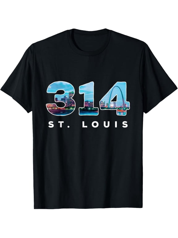 St. Louis Missouri 314 Area Code Skyline Graphic T-Shirt Retro Gateway Arch City Pride Souvenir Unisex Adult Short Sleeve Apparel