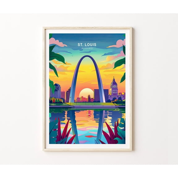 St Louis Missouri Gateway Arch Mississippi River Wall Art, Unframed Paper Poster 8x10in