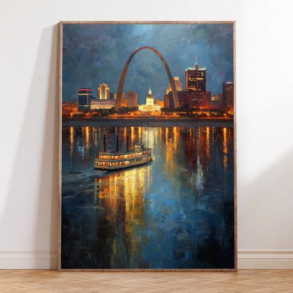 St Louis Missouri Gateway Arch Skyline Print, Unframed Canvas Size 8x12