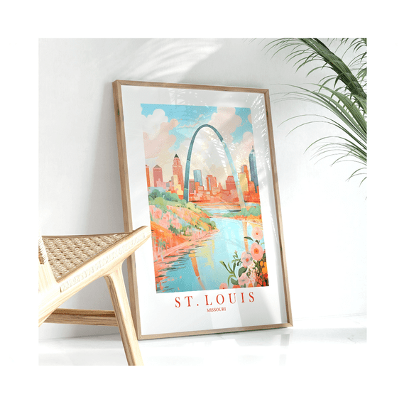 St Louis Missouri Pink Orange Retro Travel Poster Gateway Arch Wall Art