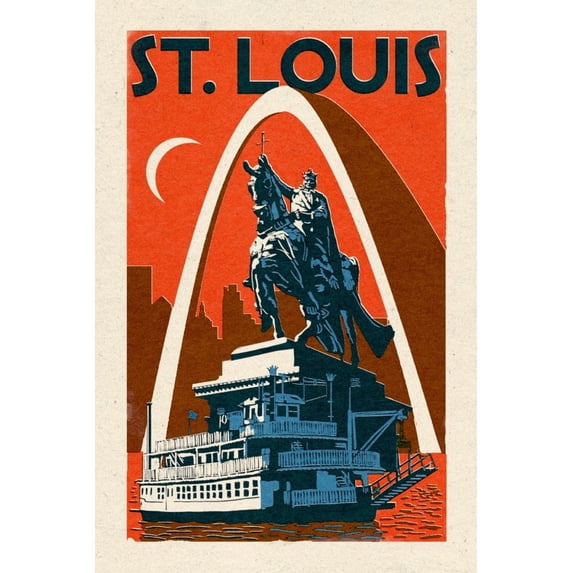 St. Louis, Missouri, Woodblock (36x54 Giclee Gallery Art Print, Vivid Textured Wall Decor)