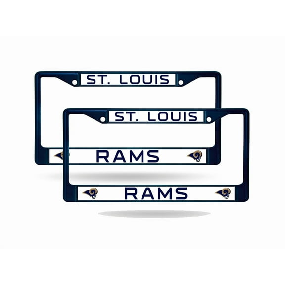 St Louis NFL Rams Blue Painted Chrome Metal (2) License Plate Frame Set