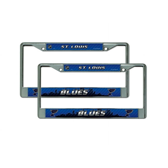St Louis Hockey Blue's Chrome Metal (2) License Plate Frame Set