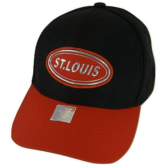 St. Louis Oval Patch Style Adjustable Baseball Cap (Black/Red)
