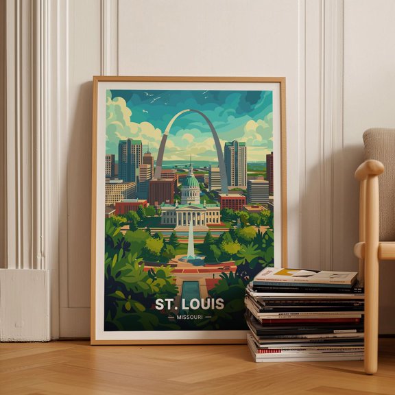 St Louis Poster, Missouri Mid Century Cityscape Travel Wall Art