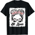 thumbnail image 1 of St Louis Retro Baseball Love Messy Bun Graphic Top Unisex T-Shirt up to size 5XL, 1 of 2