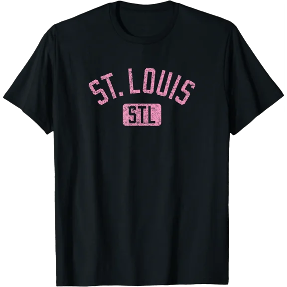 St. Louis STL Text Distressed Pink Print T-Shirt