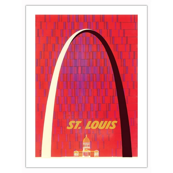 St. Louis- The Gateway Arch Monument - Vintage Travel Poster by David Klein c.1950s - Bamboo Fine Art 290gsm Paper (Unframed) 12x16in