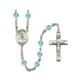 thumbnail image 1 of St. Louise de Marillac Silver-Plated Rosary 6mm March Light Blue Fire Polished Beads Crucifix Size 1 3/8 x 3/4 medal charm, 1 of 1