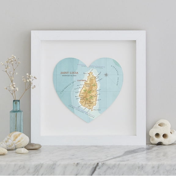 St Lucia map heart print