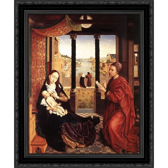 St Luke Drawing the Portrait of the Madonna 20x23 Black Ornate Wood Framed Canvas Art by Weyden, Rogier van der
