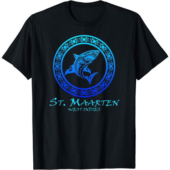 St. Maarten, West Indies Vintage Tribal Shark Vacation T-Shirt