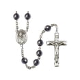 thumbnail image 1 of St. Margaret Mary Alacoque Silver-Plated Rosary 8mm Hematite Beads Crucifix Size 1 3/4 x 1 medal charm, 1 of 1