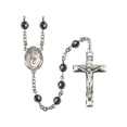 thumbnail image 1 of St. Margaret of Cortona Silver-Plated Rosary 6mm Hematite Beads Crucifix Size 1 3/4 x 1 medal charm, 1 of 1